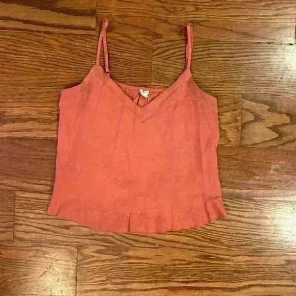 Aerie Linen Spaghetti Strap Flowy Cropped Tank Blouse Size Medium V-Neck Ruffle - Picture 2 of 8